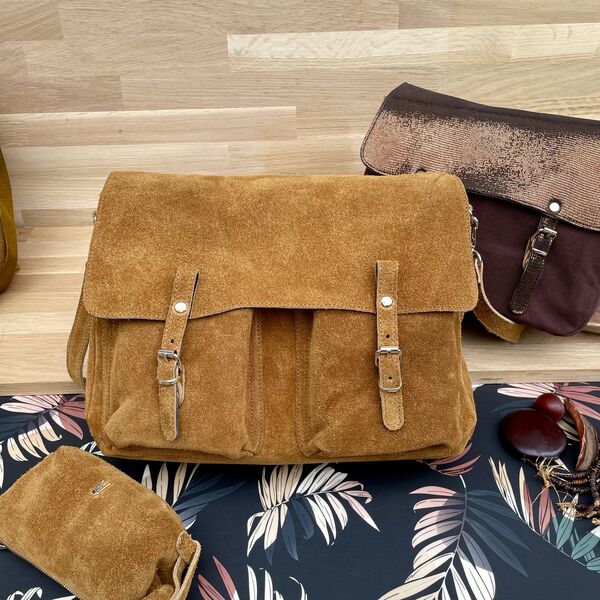 Sac Craie Maxi Maths - Cuir Dain Ocker (photo 1/7)