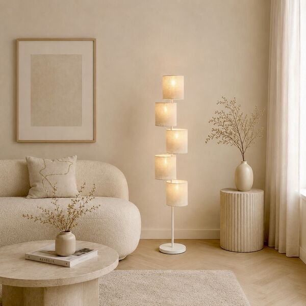 Lampadaire Benigo – textile beige et métal (photo 1/5)