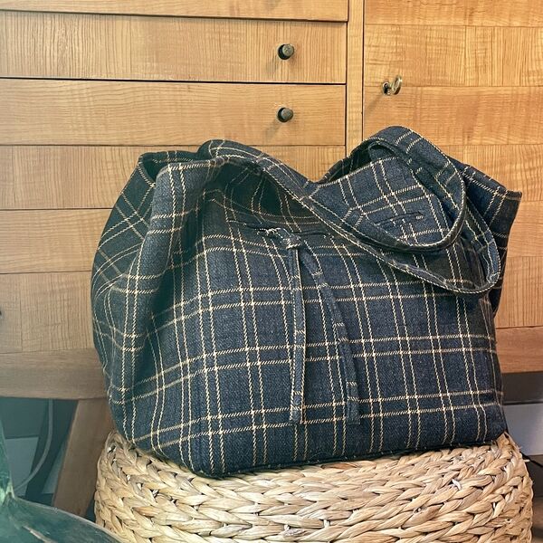 Cabas Petite mendigote - Aya Carreaux Navy (photo 1/5)